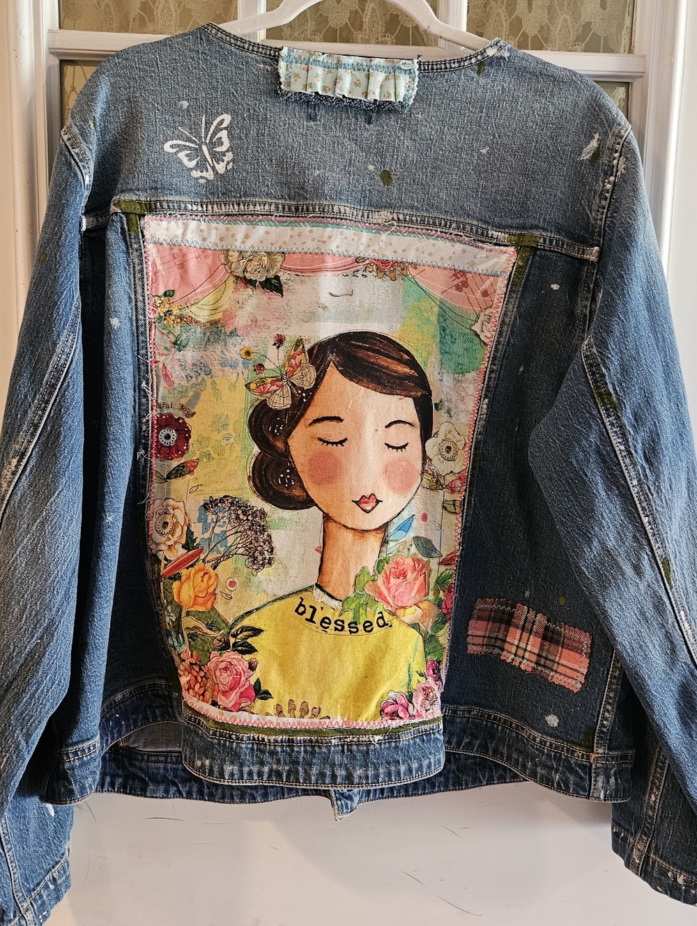 Upcycled Blue Denim Embellished Jacket with Butterfly & Bird Motifs - Picture 8 of 8